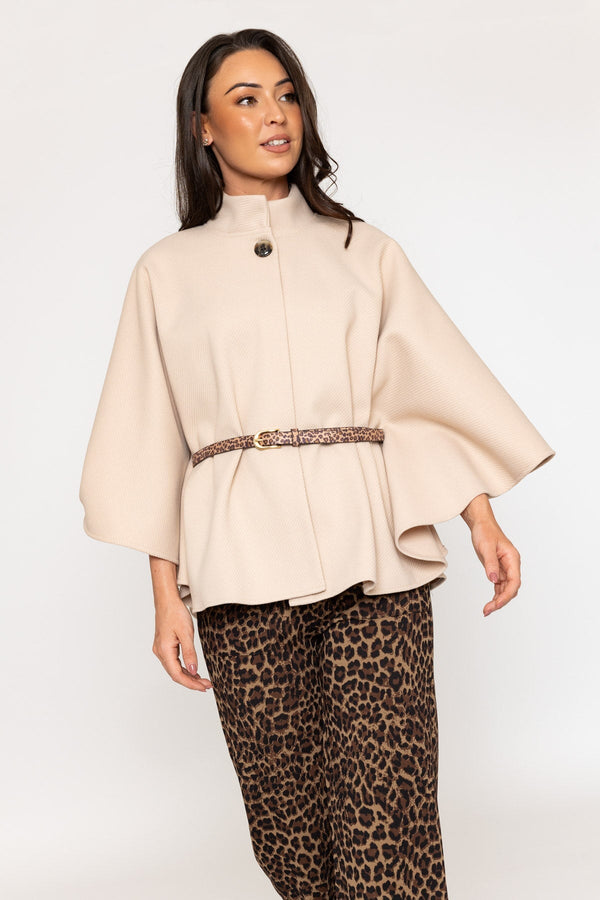 Carraig Donn Belted Cape Jacket in Beige