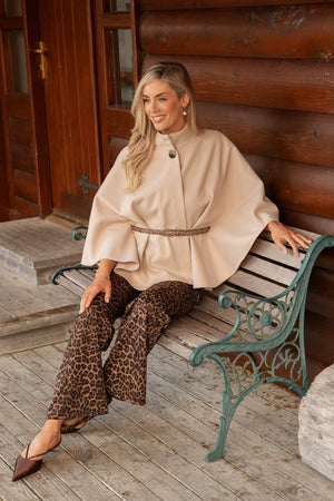 Carraig Donn Belted Cape Jacket in Beige