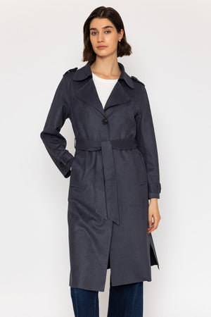 Carraig Donn Belted Twill Trench Coat in Navy