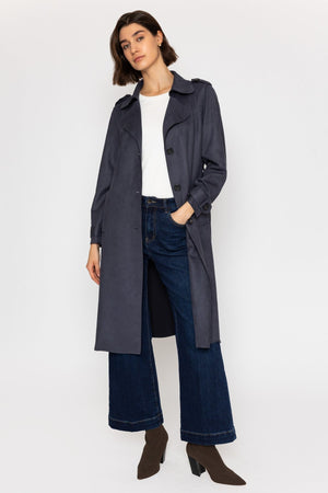 Carraig Donn Belted Twill Trench Coat in Navy