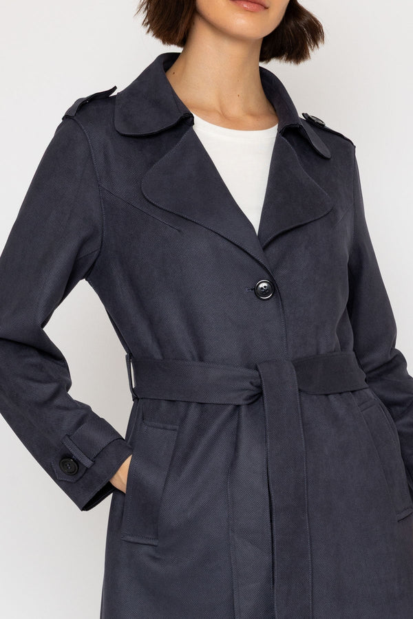 Carraig Donn Belted Twill Trench Coat in Navy