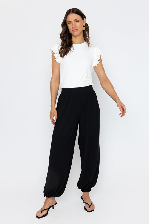 Black Balloon Hem Stretch Trousers