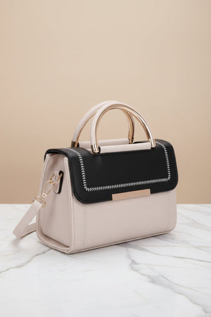 Carraig Donn Black & Beige Colour Block Top Handle Flap Bag
