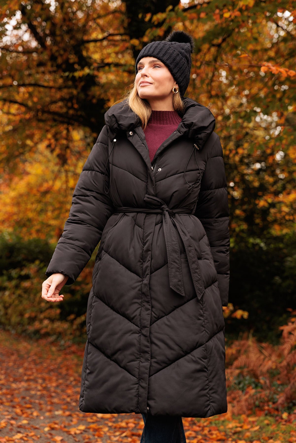 Black Belted Quilted Coat