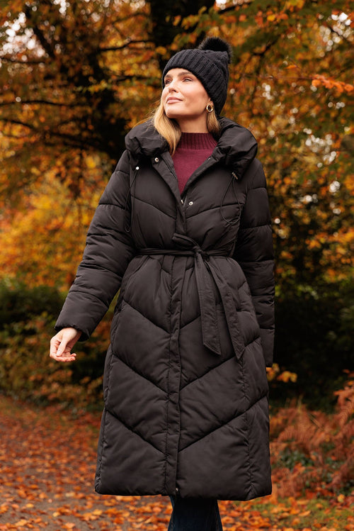 Black Belted Quilted Coat
