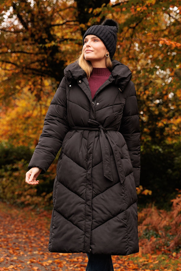 Carraig Donn Black Belted Quilted Coat