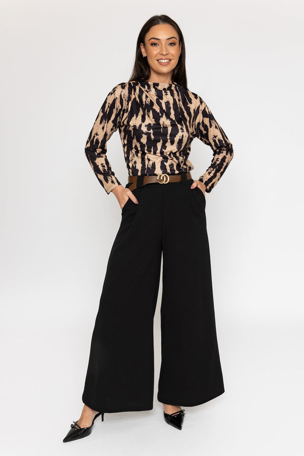 Carraig Donn Black Belted Wide Leg Trousers