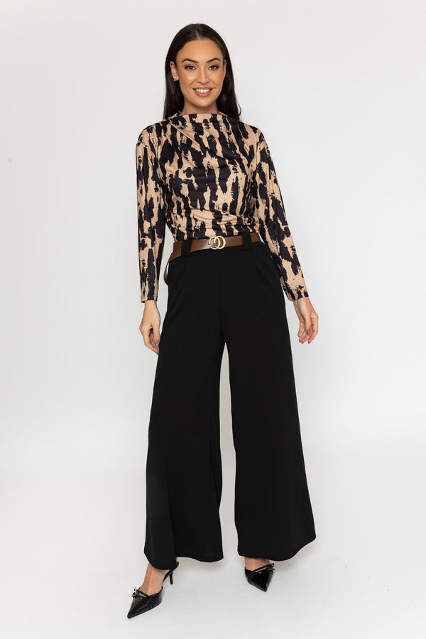 Carraig Donn Black Belted Wide Leg Trousers