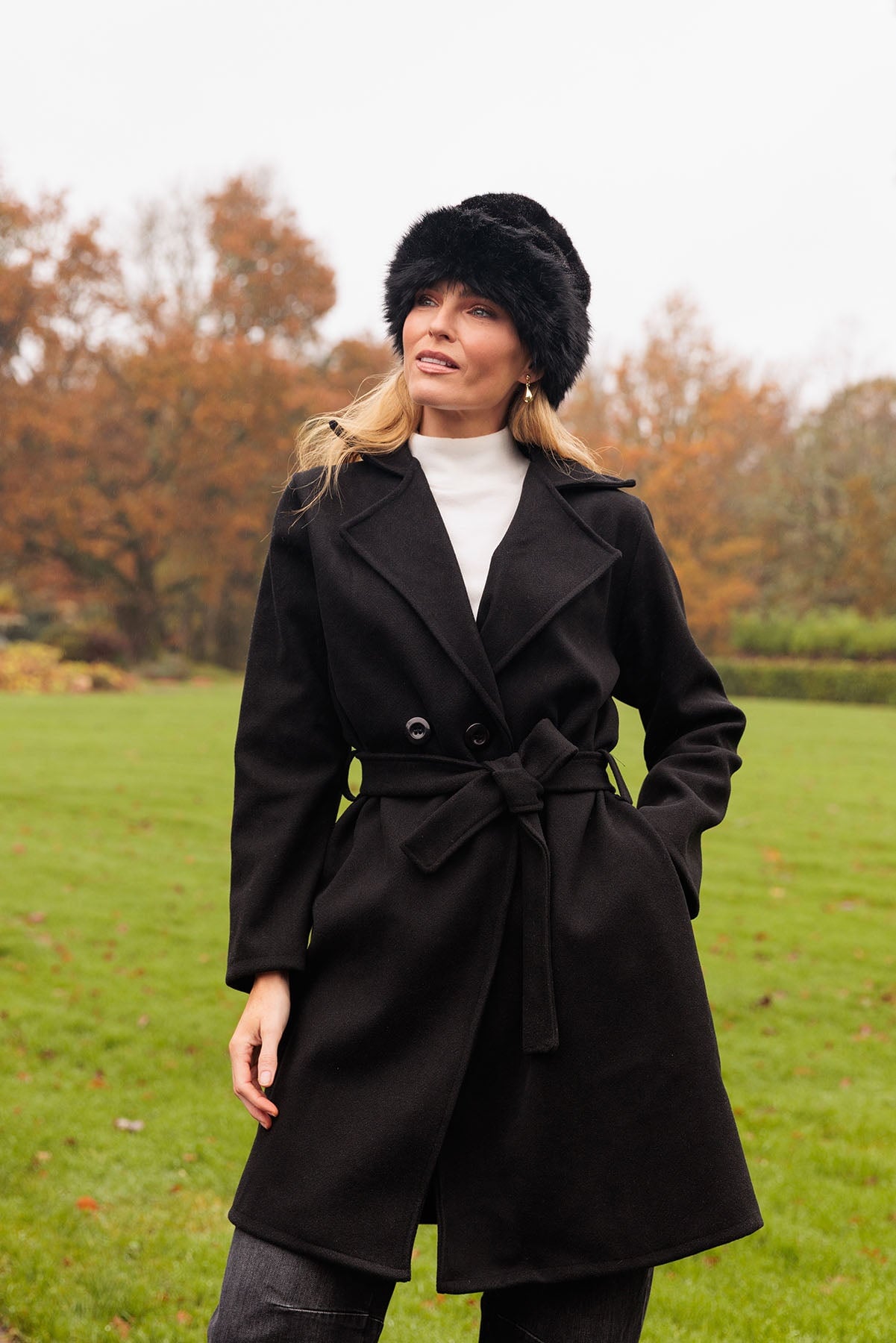 Black Belted Wrap Coat
