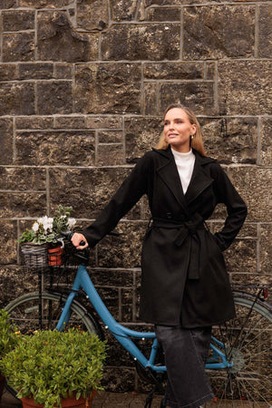 Carraig Donn Black Belted Wrap Coat