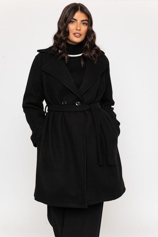 Carraig Donn Black Belted Wrap Coat