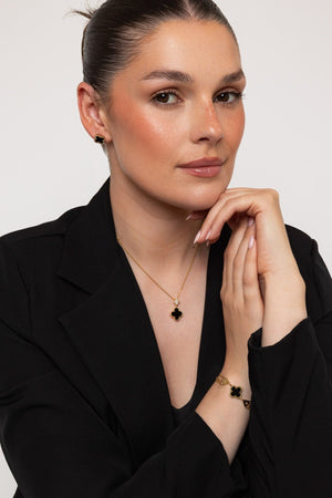 Carraig Donn Black Crystal Clover Necklace
