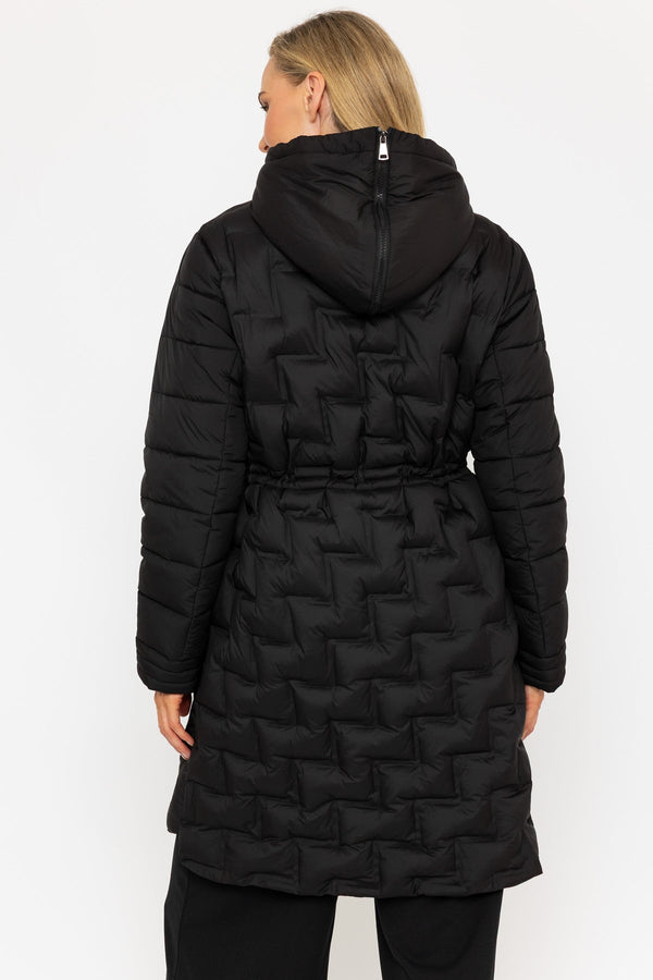 Carraig Donn Black Embossed Quilt Coat With Fur Lined Hood