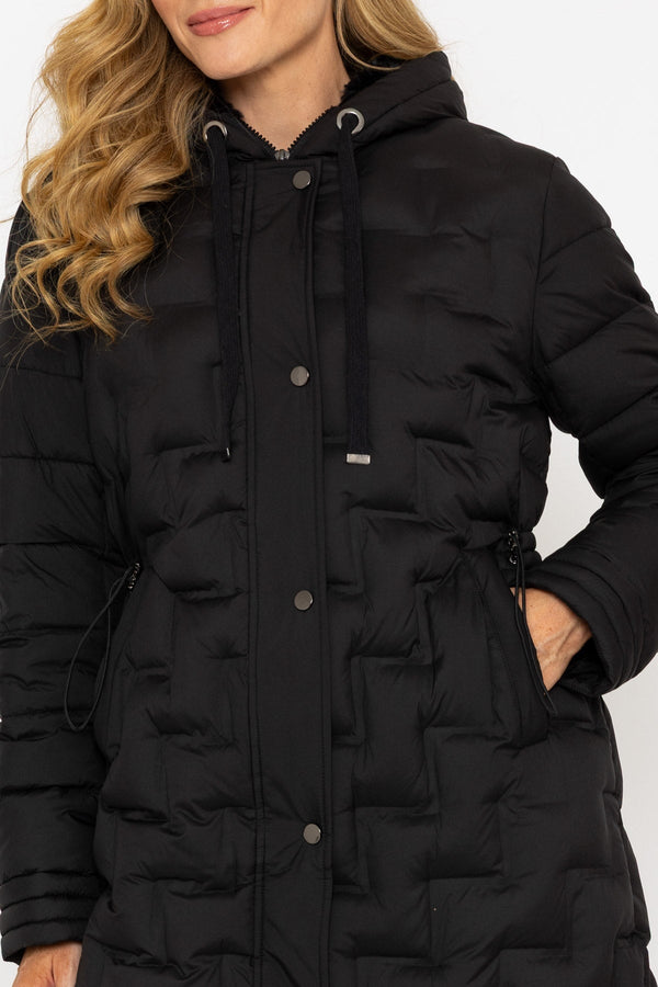 Carraig Donn Black Embossed Quilt Coat With Fur Lined Hood