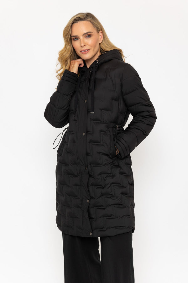 Carraig Donn Black Embossed Quilt Coat With Fur Lined Hood