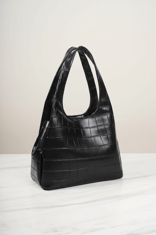 Carraig Donn Black Faux Crocodile Handle Bag