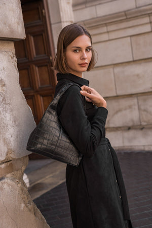 Carraig Donn Black Faux Crocodile Handle Bag