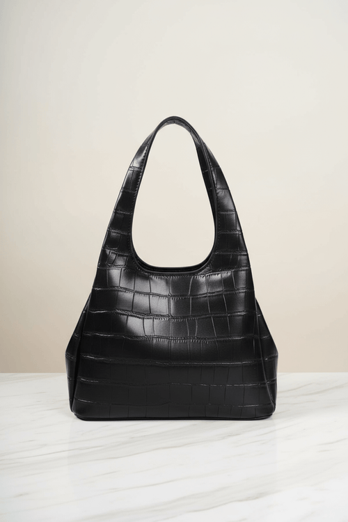 Carraig Donn Black Faux Crocodile Handle Bag