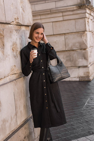 Carraig Donn Black Faux Crocodile Handle Bag