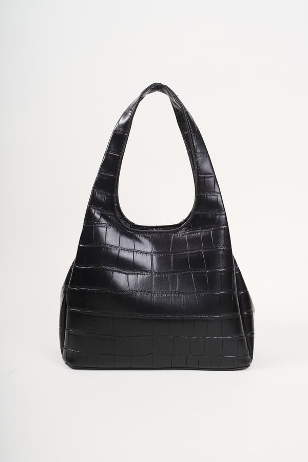 Carraig Donn Black Faux Crocodile Handle Bag