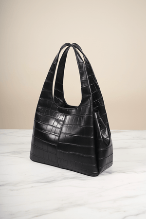 Carraig Donn Black Faux Crocodile Handle Bag