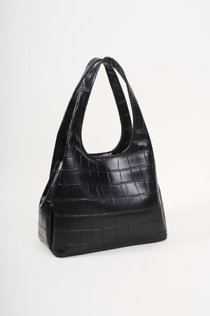 Carraig Donn Black Faux Crocodile Handle Bag
