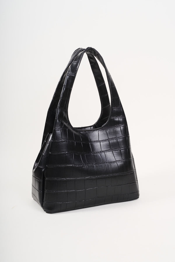 Carraig Donn Black Faux Crocodile Handle Bag
