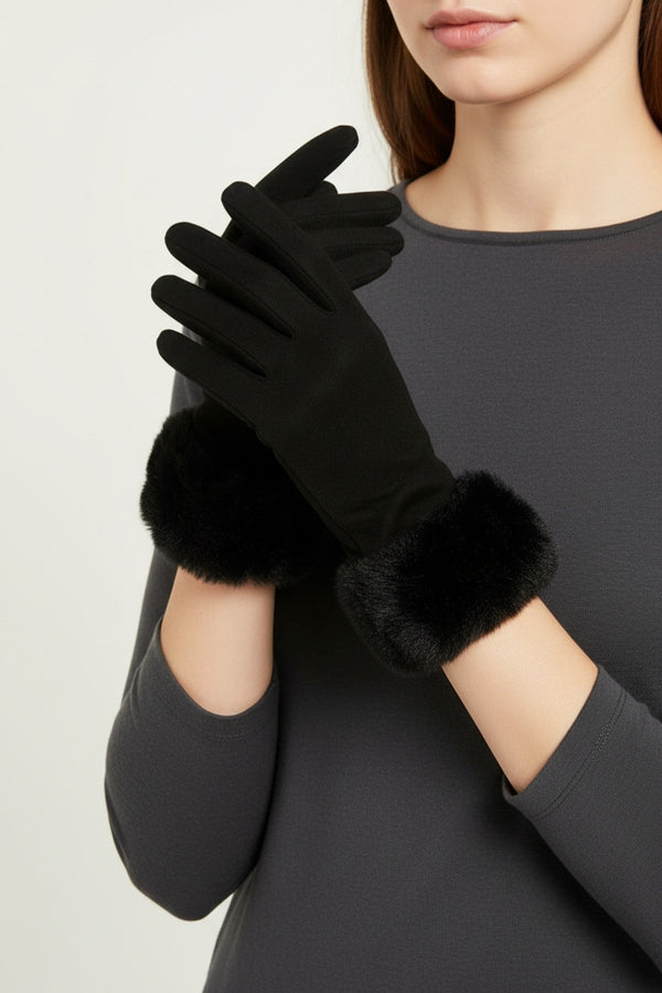 Carraig Donn Black Faux Fur Cuff Touch Screen Gloves