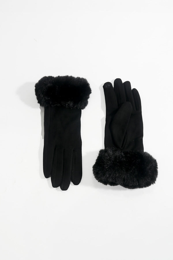 Carraig Donn Black Faux Fur Cuff Touch Screen Gloves