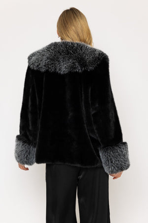 Carraig Donn Black Faux Fur Jacket With Trim On Front And Cuffs