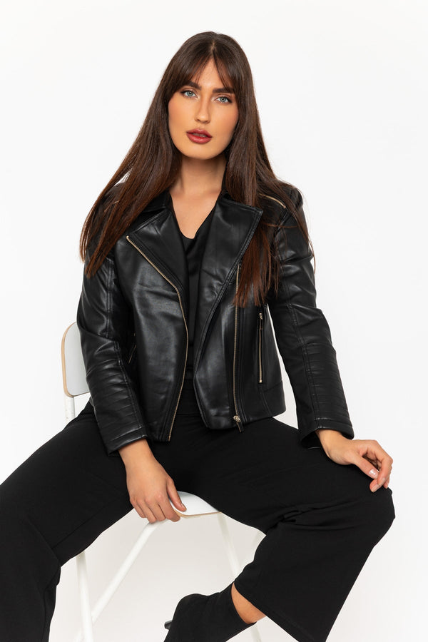 Black Faux Leather Biker Jacket Ladies Jackets Carraig Donn
