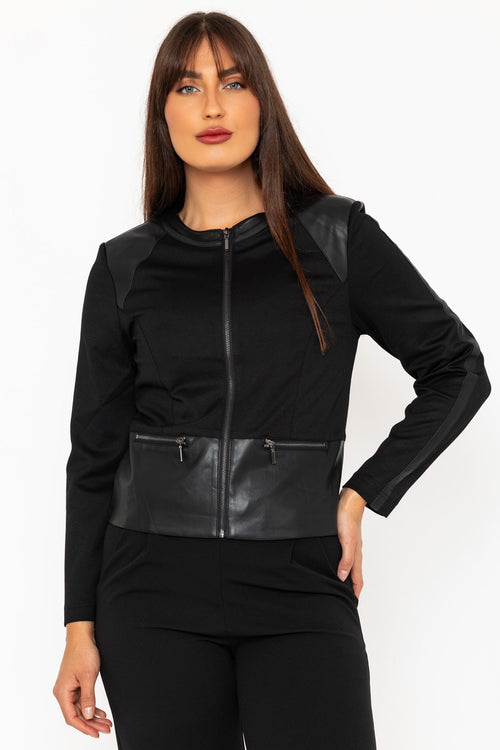 Black Faux Leather Ponte Jacket
