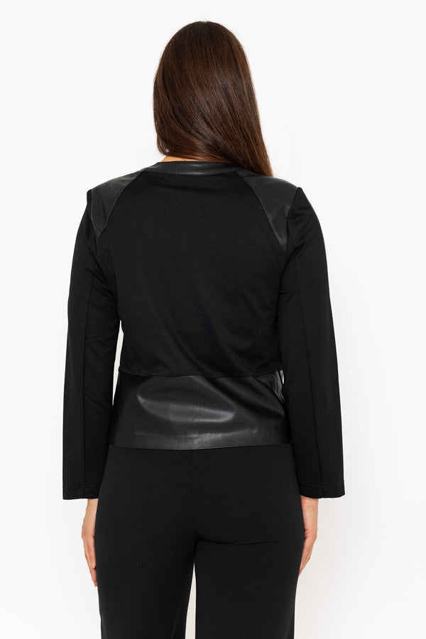 Carraig Donn Black Faux Leather Ponte Jacket