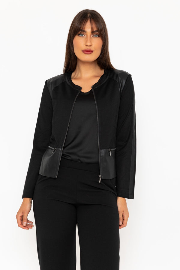 Carraig Donn Black Faux Leather Ponte Jacket