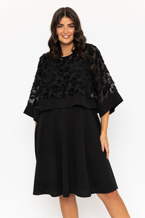Carraig Donn Black Floral Overlay Knee Length Dress