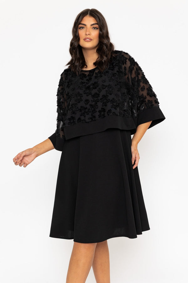 Carraig Donn Black Floral Overlay Knee Length Dress