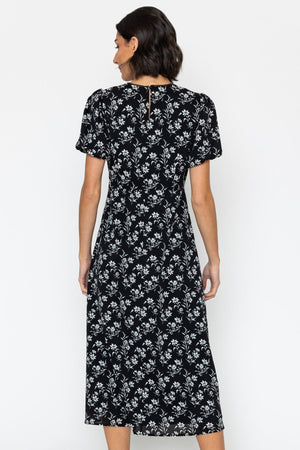 Carraig Donn Black Floral Puff Sleeve Midi Dress