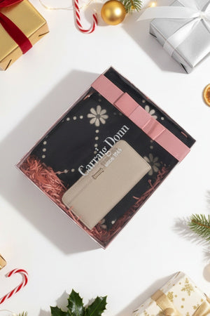 Carraig Donn Black Flower Scarf & Beige Purse Gift Set