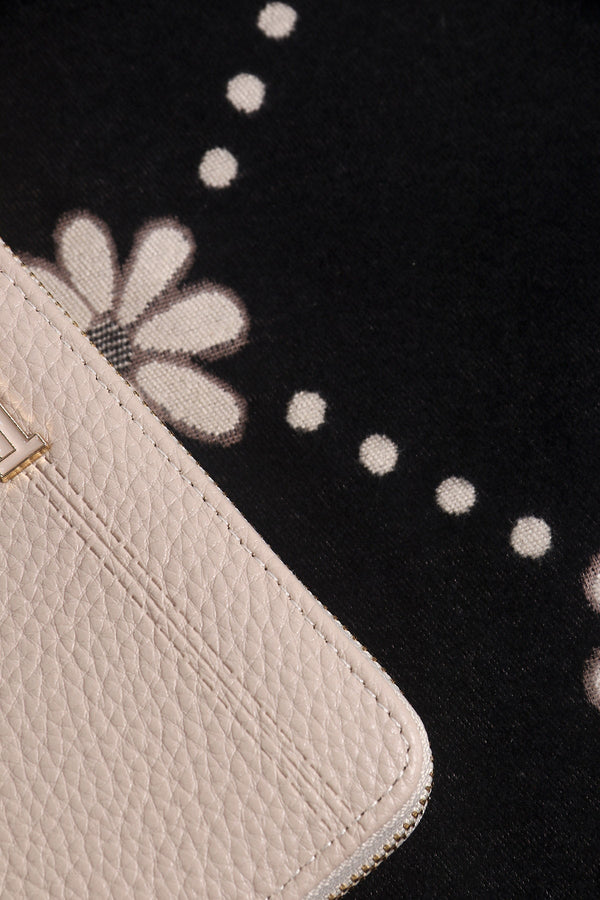 Carraig Donn Black Flower Scarf & Beige Purse Gift Set