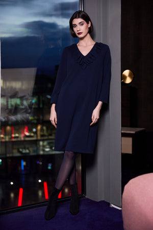 Carraig Donn Black Frill Neck Cocktail Dress
