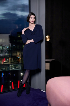 Carraig Donn Black Frill Neck Cocktail Dress