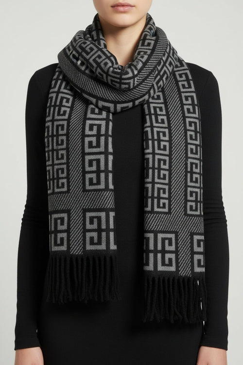 Black Geometric Print Scarf