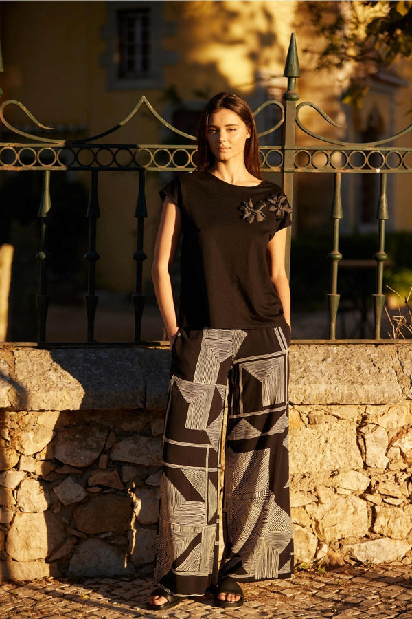 Carraig Donn Black Geometric Print Trousers