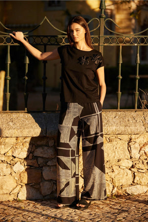 Carraig Donn Black Geometric Print Trousers