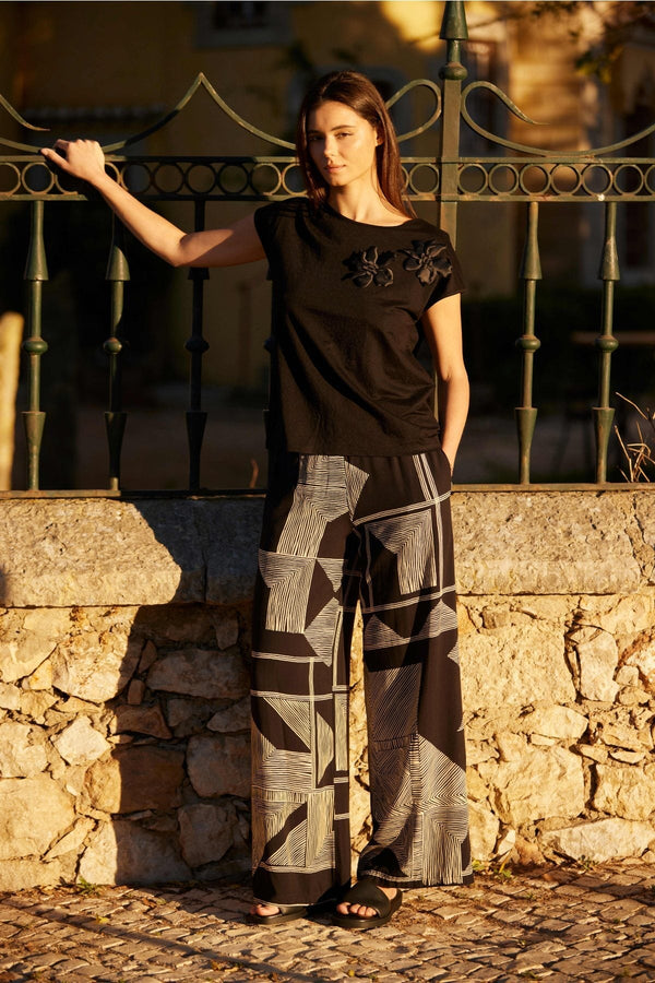 Carraig Donn Black Geometric Print Trousers