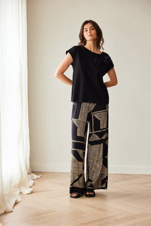 Carraig Donn Black Geometric Print Trousers