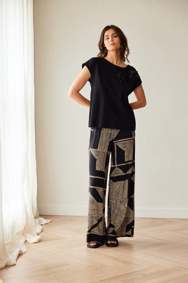 Carraig Donn Black Geometric Print Trousers