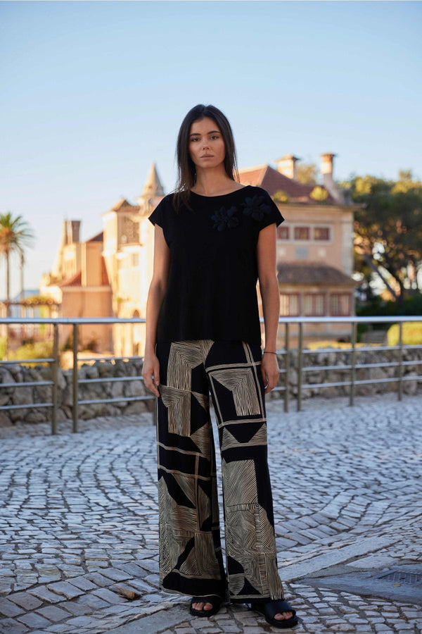 Carraig Donn Black Geometric Print Trousers