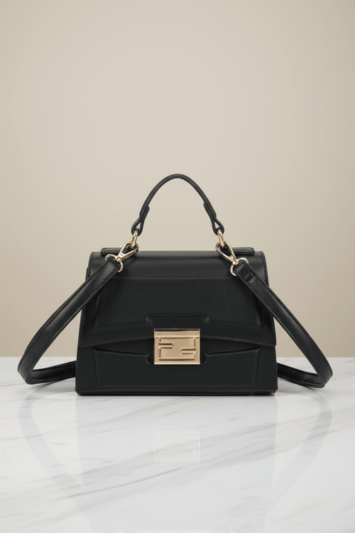 Black Grab Handle Flap Over Bag