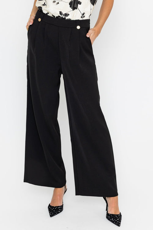 Carraig Donn Black High-Waist Trousers with Gold Buttons